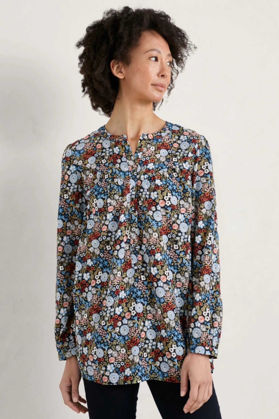 Seasalt Cornwall Women's Fieldfare Tunic Top in Companion Border Maritime