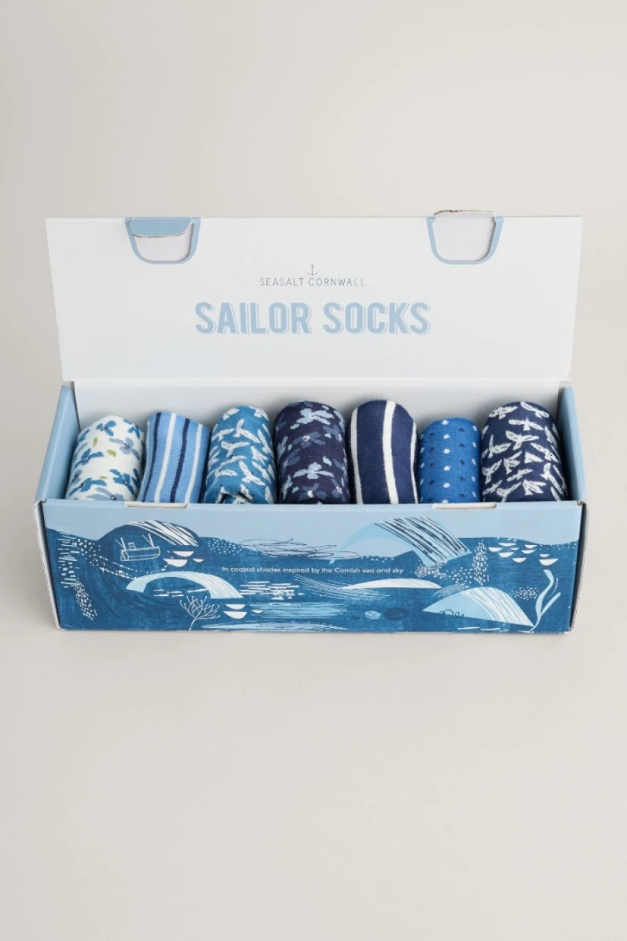 Seasalt Cornwall Women's Cliff Mist Mix Blueprint Socks - Pack of 7