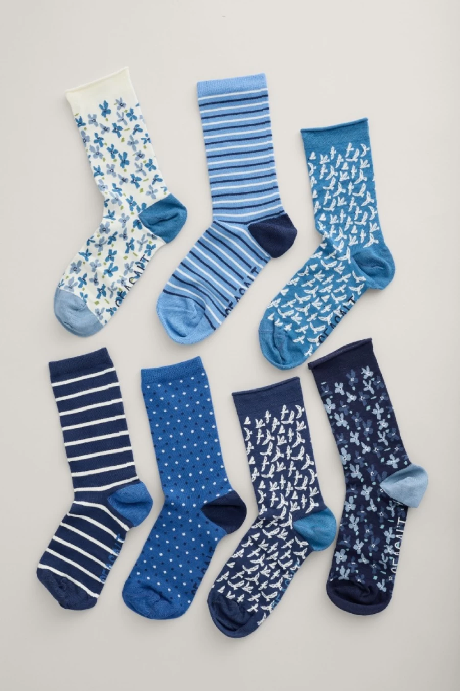 Seasalt Cornwall Women's Cliff Mist Mix Blueprint Socks - Pack of 7