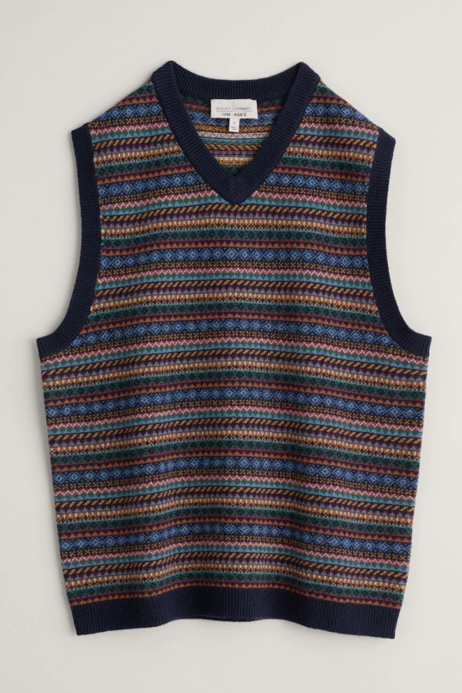 Seasalt Cornwall Men's Fair Isle Vest in Man-Amber Multi Color - Warm Winter Knit Waistcoat