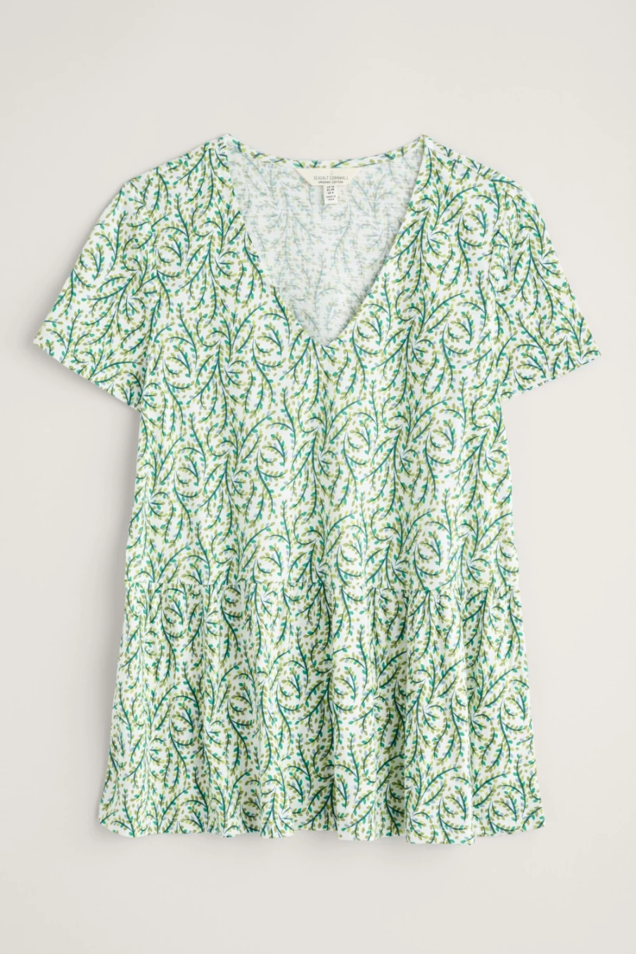 Seasalt Cornwall Women's Turn Point V-Neck Waisted Jersey Top in Sea Vine Chalk Dill