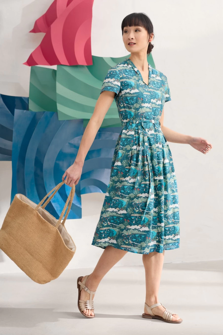 Seasalt Cornwall Women's Top Terrace Fit-And-Flare Dress - Floral Summer Dress with Adjustable Straps