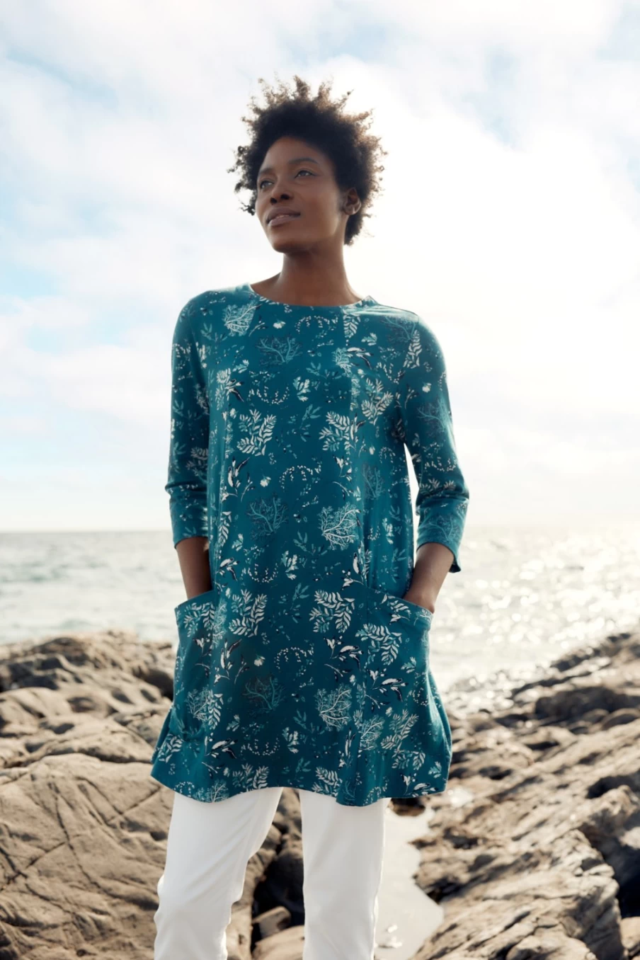Seasalt Cornwall Women's Dust Path Jersey Tunic in Drifting Seaweed Dark Eden