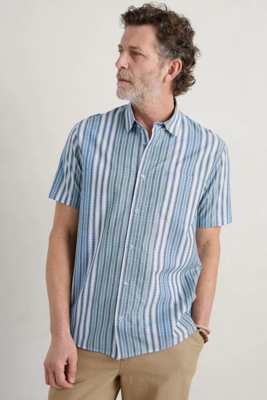 Men's Seasalt Cornwall Damson Orchard Freshwater Short Sleeve Shirt - Blue Heron Style