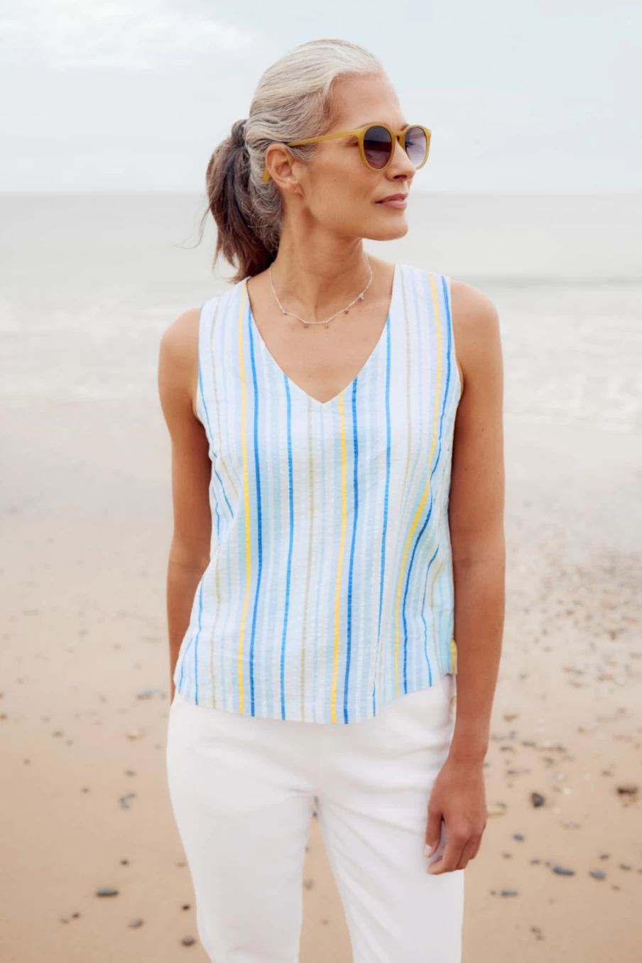Seasalt Cornwall Women's Sea Glass Breeze Striped Seersucker Vest - Selkie Style Summer Top