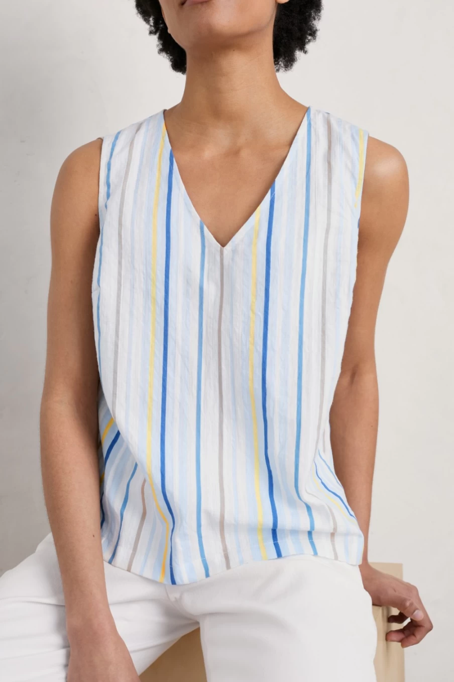 Seasalt Cornwall Women's Sea Glass Breeze Striped Seersucker Vest - Selkie Style Summer Top