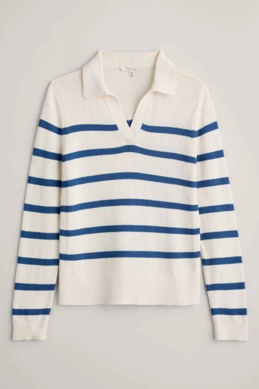Seasalt Cornwall Women's Veneer Ecru Sea Skipper Long Sleeve Collared Jumper - Barbizan Style Knitwear