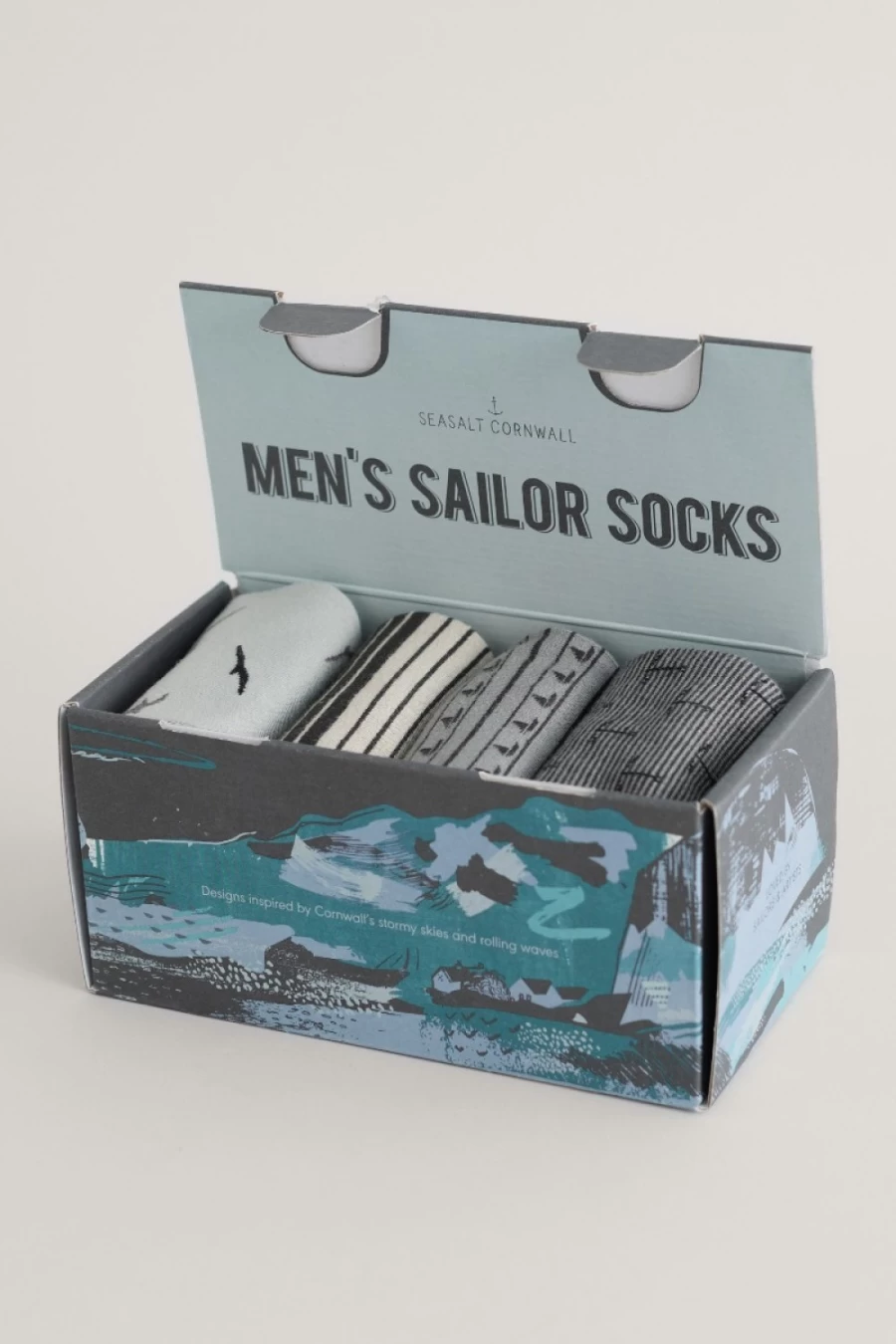 Men's Stormy Seas Socks Gift Box (4 Pairs) - Seasalt Cornwall Wind Wash Mix