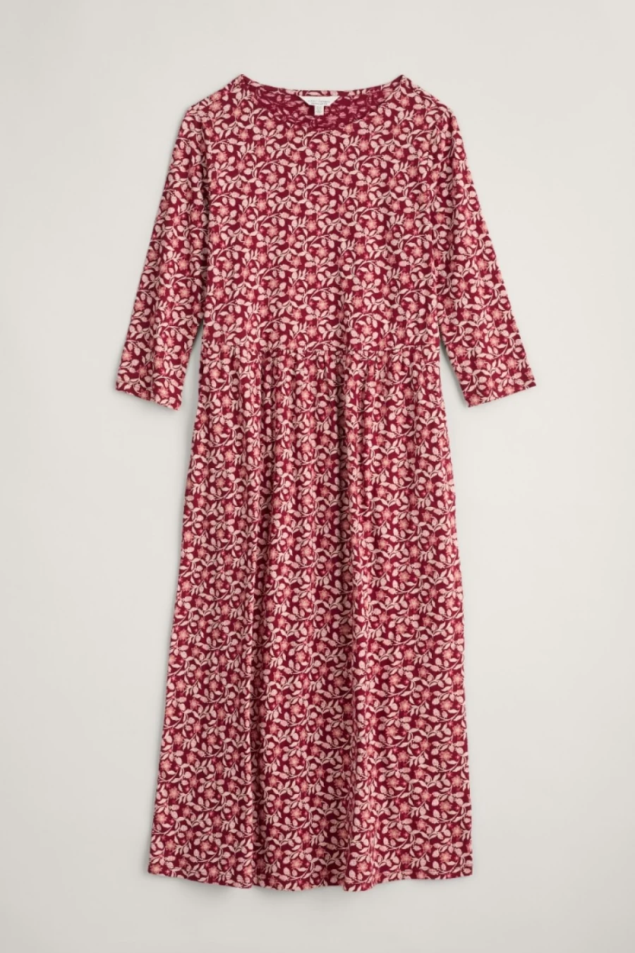"Seasalt Cornwall Women's Guelder Rose Organic Cotton Jersey Dress in Wild Raspberries Red Cabin"