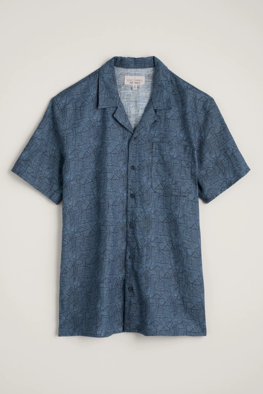 Seasalt Cornwall Men's Short Sleeve Linen Shirt in Fence Marks Inkwell - Breathable Summer Casual Top