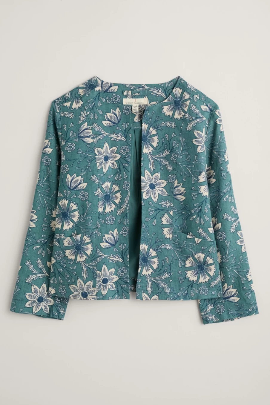 Seasalt Cornwall Women's Craft Floral Dark Lichen Aran Linen Jacket - Country Path Printed Style