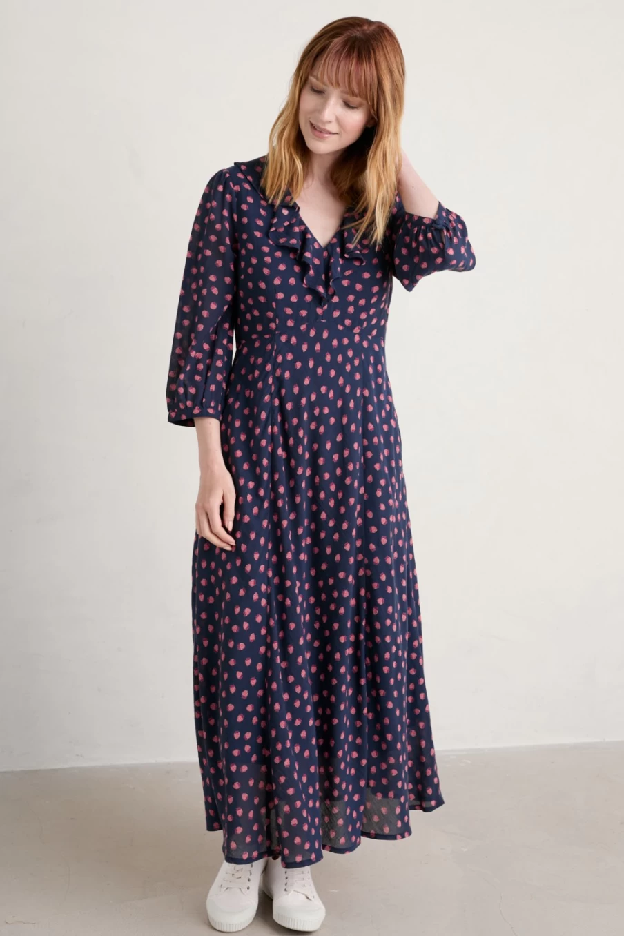 Seasalt Cornwall Women's Mini Raspberries Maritime Floral V-Neck Furled Dress