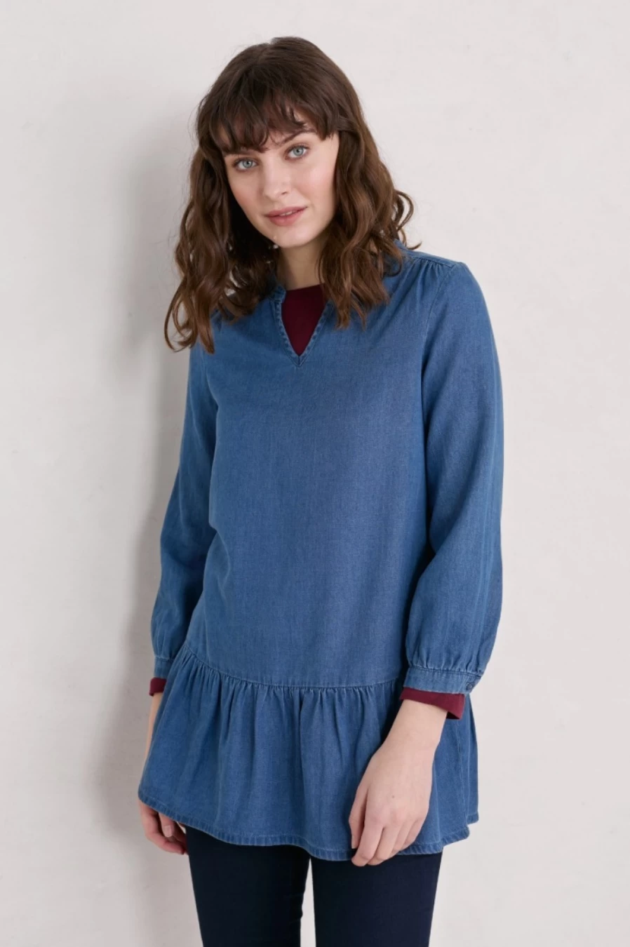 Seasalt Cornwall Women's Dark Wash Indigo Gannet Dive Tiered Tunic Top