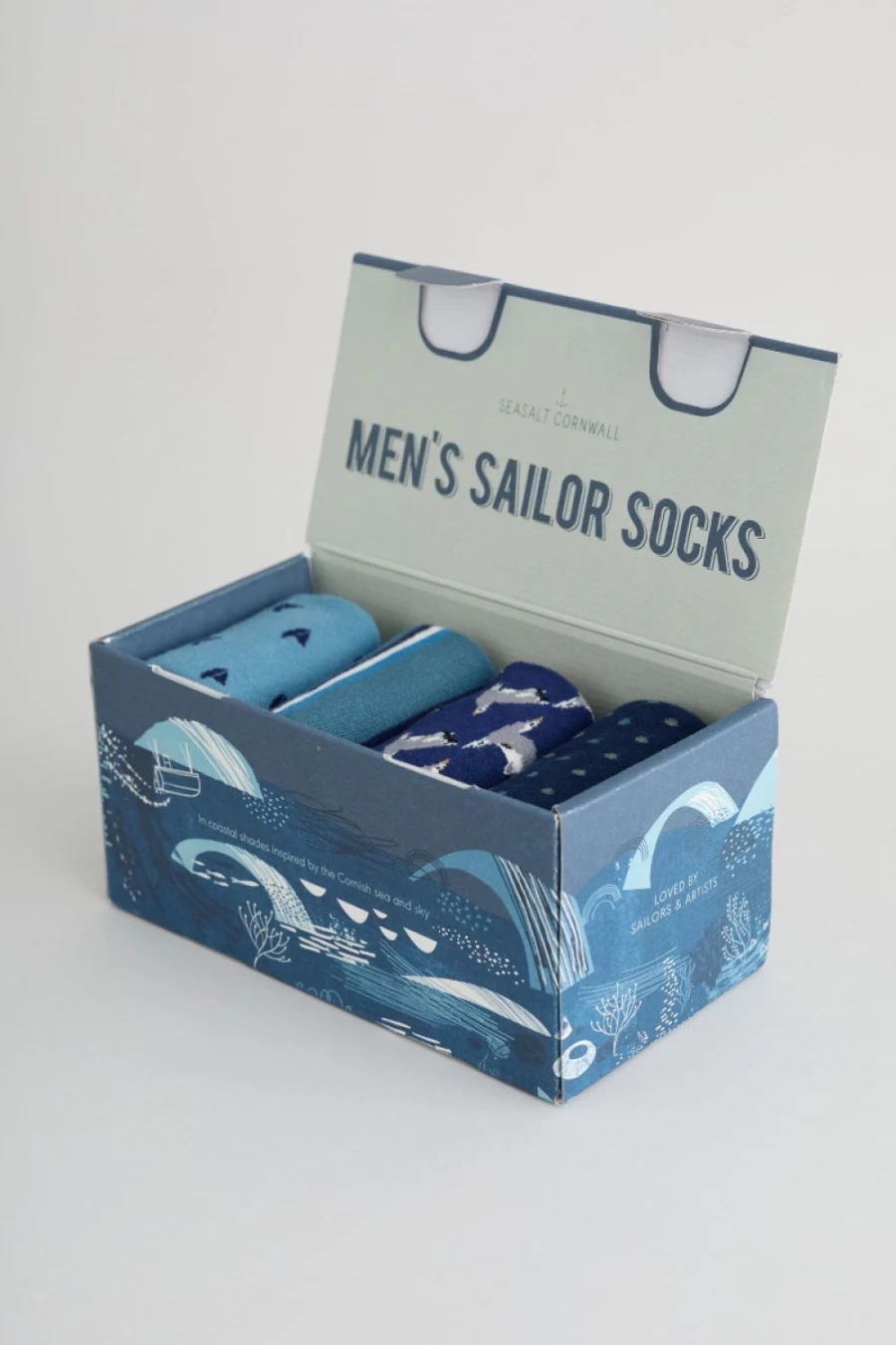 Men's Seasalt Cornwall Step Into The Blue Socks Box of 4 - Incoming Tide Mix