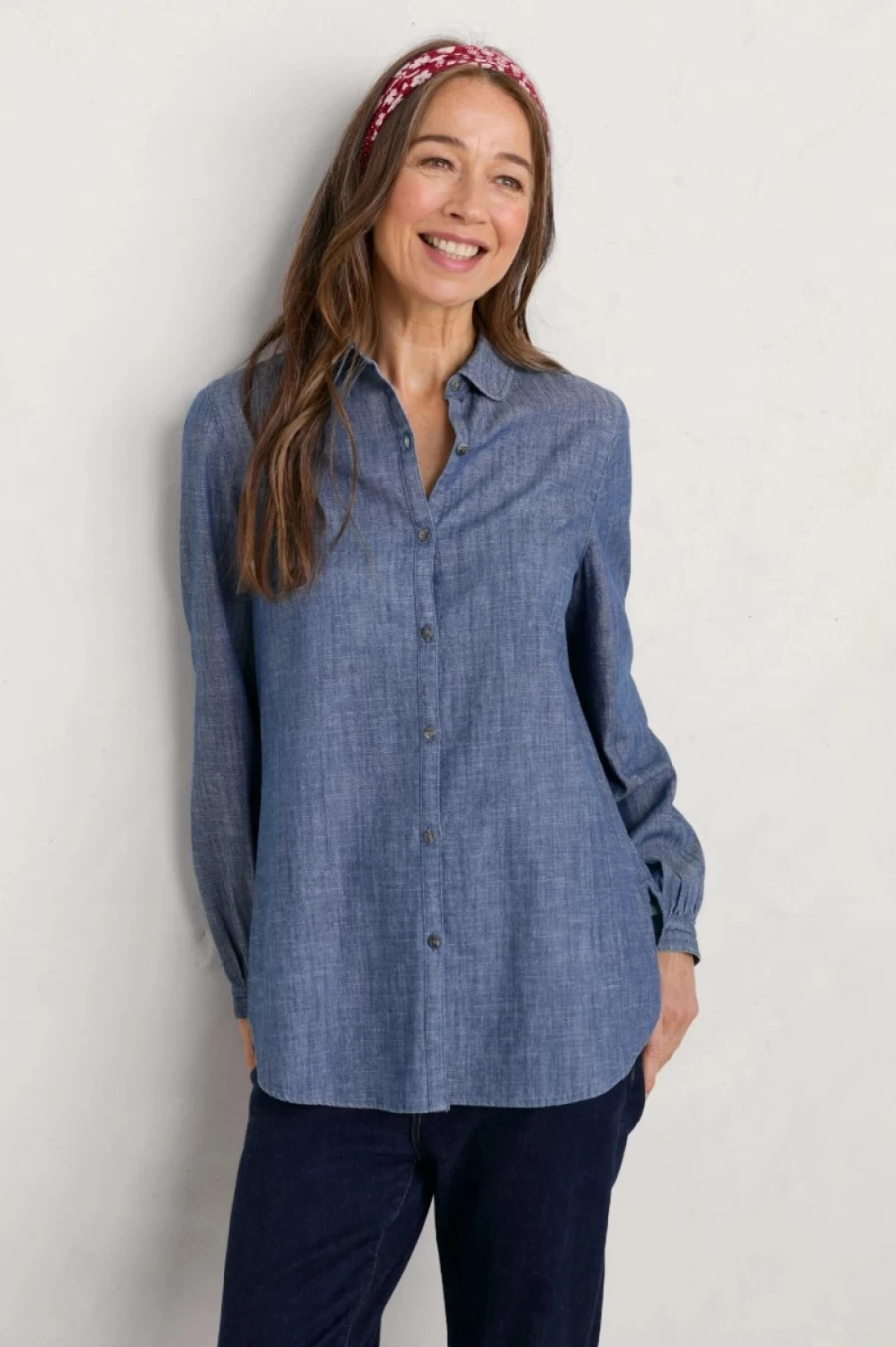Seasalt Cornwall Women's Mid Wash Indigo Chambray Shirt - Cutting Garden Style