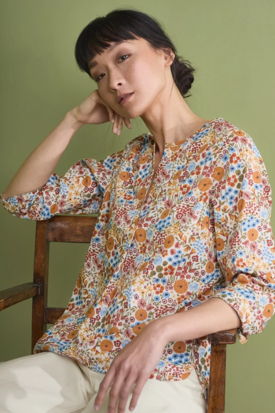 "Seasalt Cornwall Women's Watercolor Sketch 3/4 Sleeve Blouse"