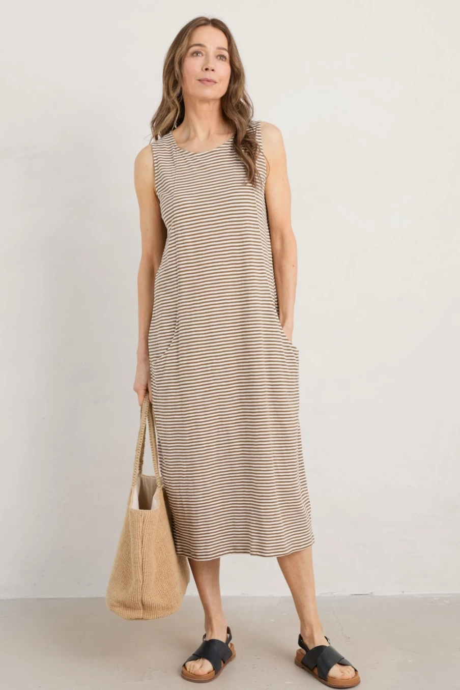 Seasalt Cornwall Women's Halldrine Jersey Dress in Canvas Sand Dune Chalk