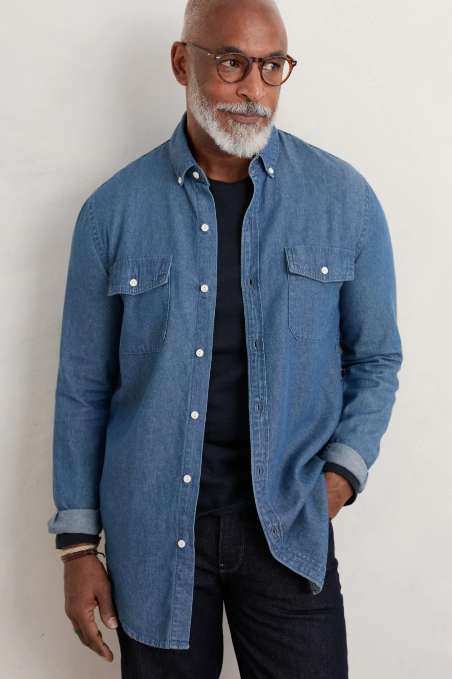"Seasalt Cornwall Men's Chambray Blue Tall Tale Shirt"