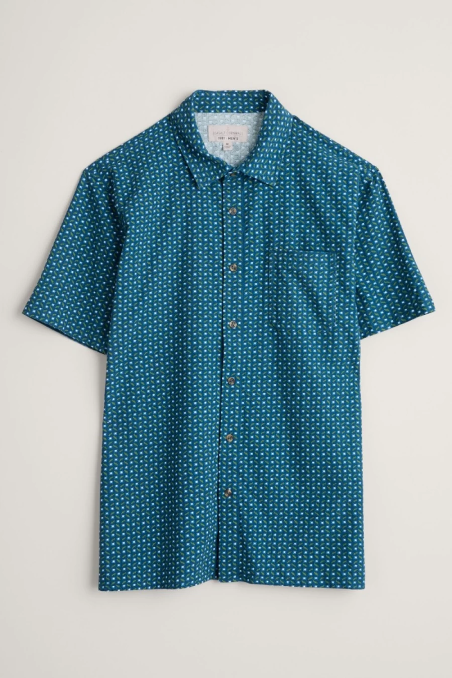 Seasalt Cornwall Men's Blue Heron Printed Short Sleeve Casual Shirt