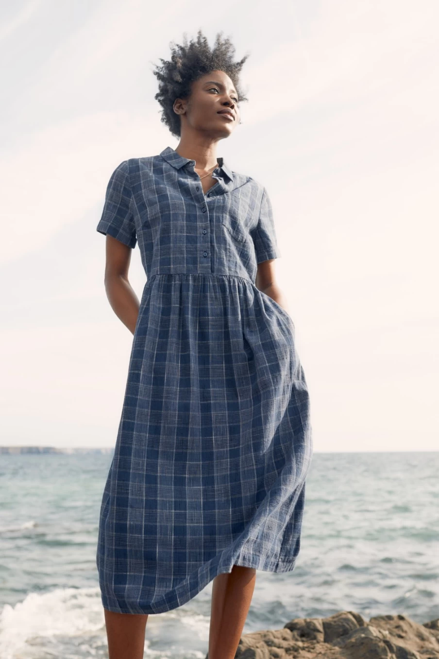 Seasalt Cornwall Women's Lifton Dark Night Fleet Checked Midi Dress