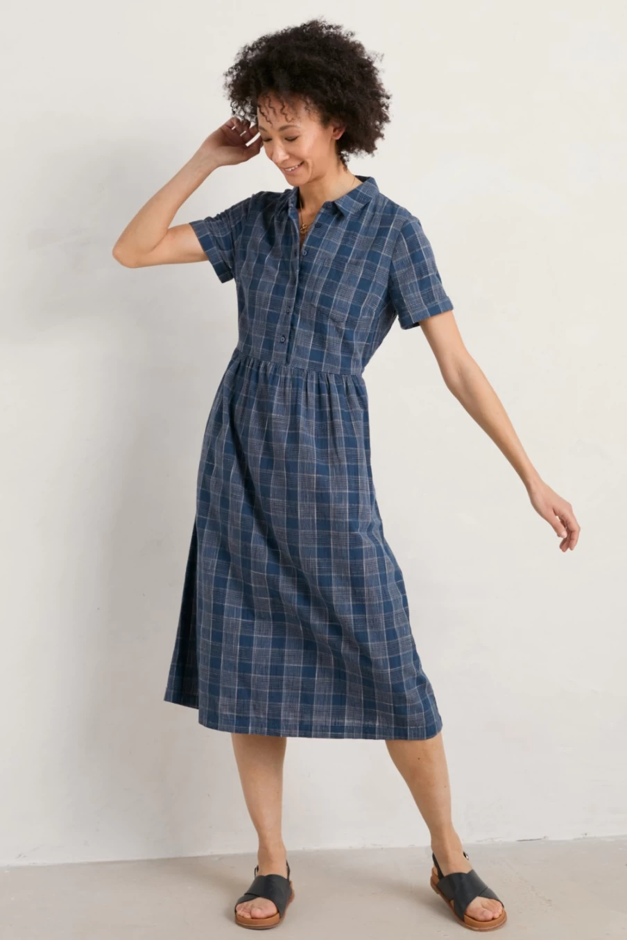 Seasalt Cornwall Women's Lifton Dark Night Fleet Checked Midi Dress