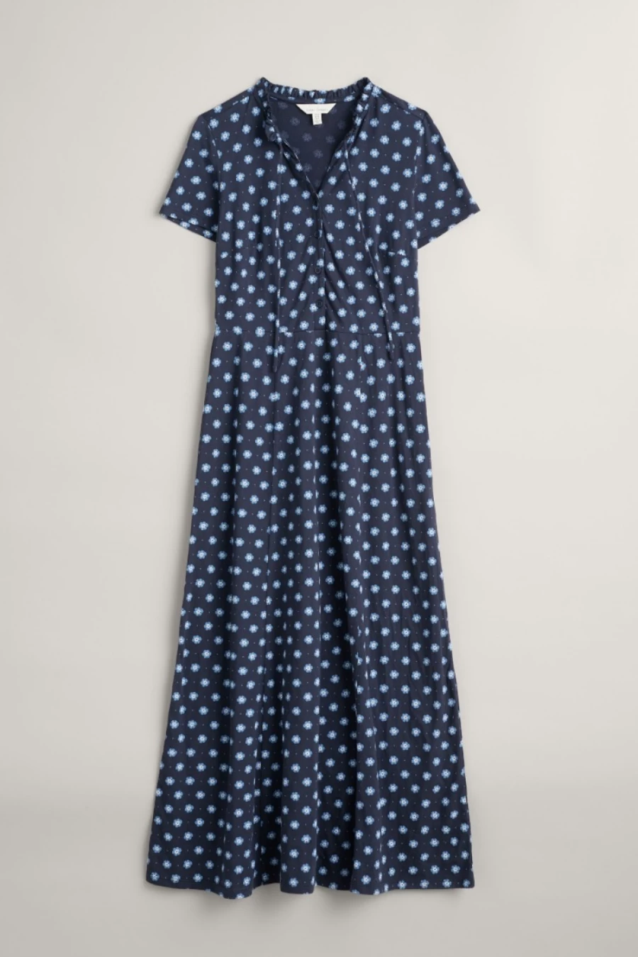 Seasalt Cornwall Women's Felicity Short Sleeve Dress in Blossom Stamp Inkwell - Floral Print Summer Dress